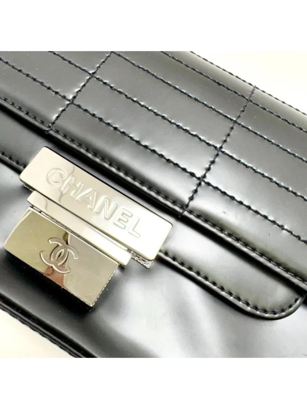 Chanel Choco Bar Chain Shoulder Black Silver Calfskin Bag